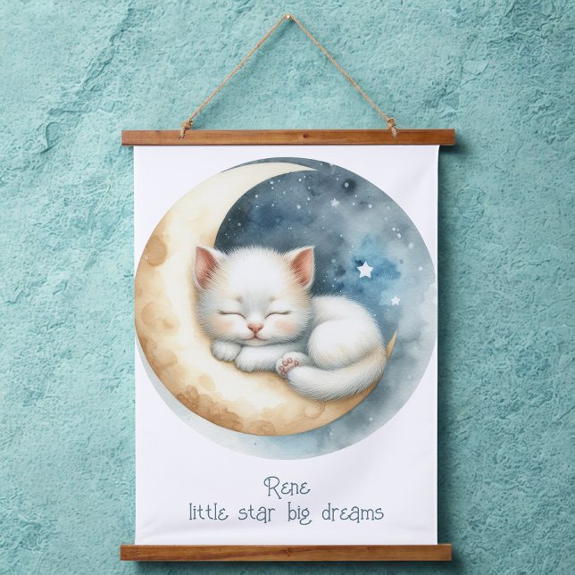 Kitten und Mond Wandteppich Mit Holzrahmen (Von Creator hochgeladen)