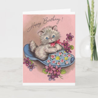 Kitten vintage En Chaussure Carte Anniversaire