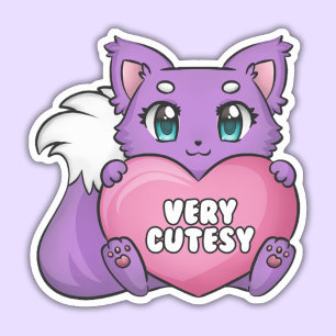 Kitten Violet Tenant Coeur, Sticker Très Cutesy.