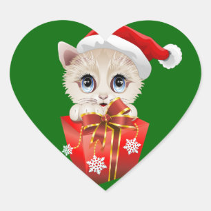 Kitten Weihnachten Weihnachten mit Geschenk Herz-Aufkleber