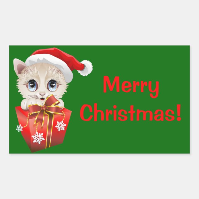 Kitten Weihnachten Weihnachten mit Geschenk Rechteckiger Aufkleber (Vorderseite)