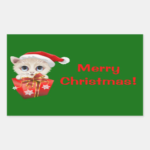 Kitten Weihnachten Weihnachten mit Geschenk Rechteckiger Aufkleber