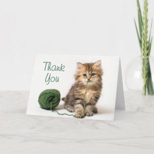 Kitten With Green Yarn Dankeskarte