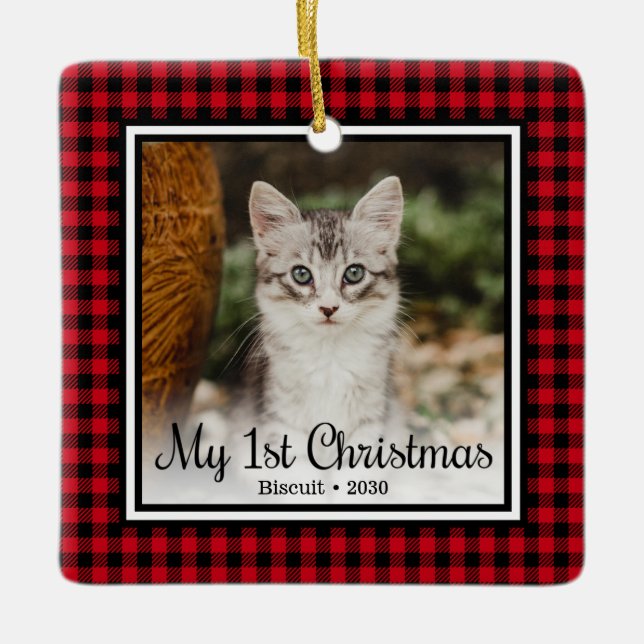 Kittens 1. Weihnachten Keramikornament (Vorderseite)