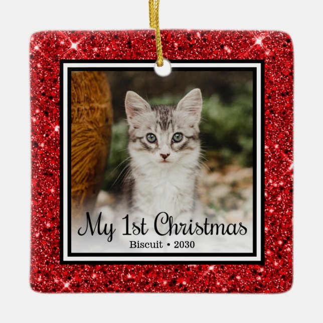 Kittens 1. Weihnachten Keramikornament (Vorderseite)