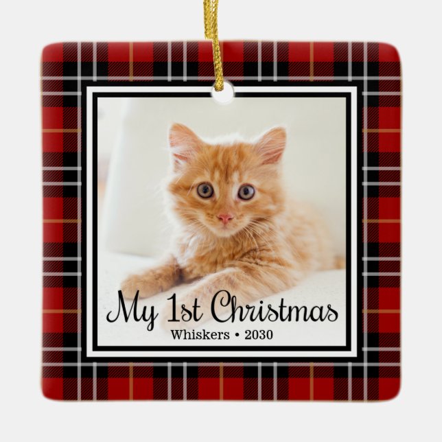 Kitten's 1. Weihnachts 2 Foto Keramikornament (Vorderseite)