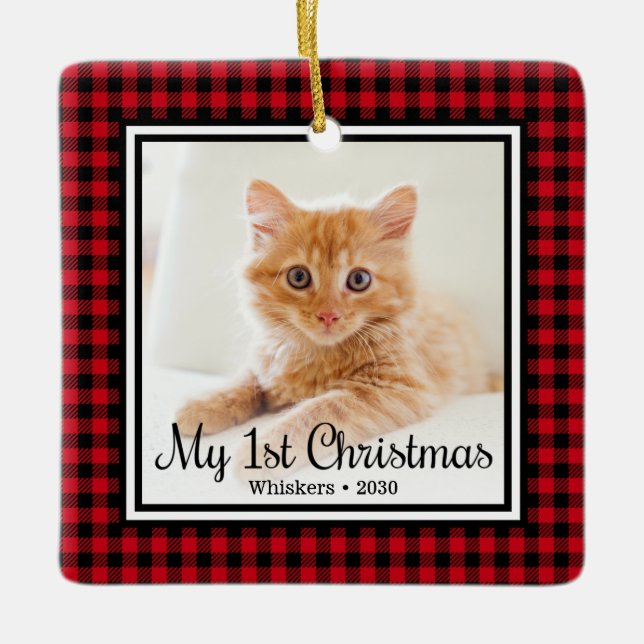 Kitten's 1. Weihnachts 2 Foto Keramikornament (Vorderseite)