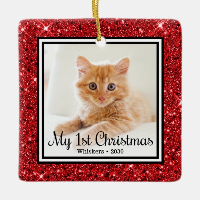 Kitten's 1. Weihnachts 2 Foto Keramikornament (Vorderseite)