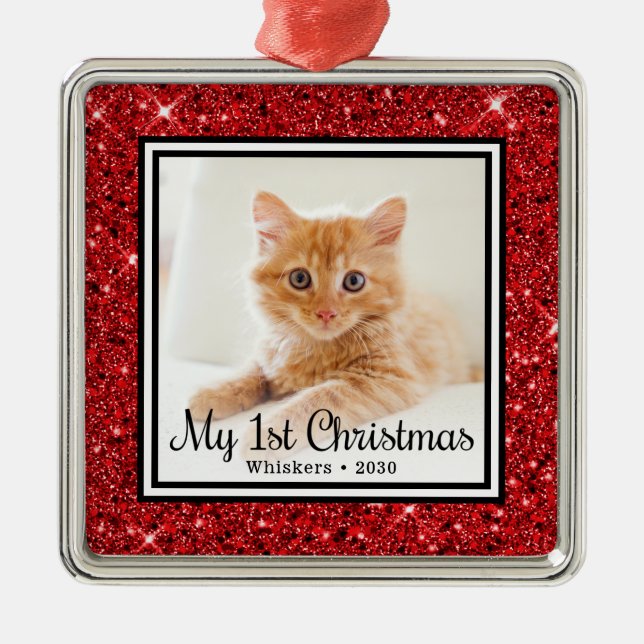 Kittens 1. Weihnachtsfest-Foto Ornament Aus Metall (Vorne)