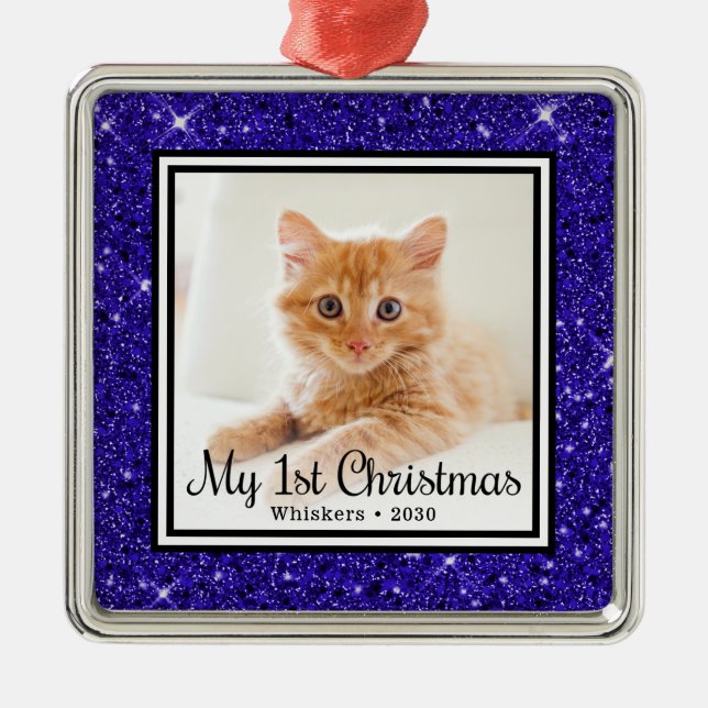 Kittens 1. Weihnachtsfest-Foto Ornament Aus Metall (Vorne)
