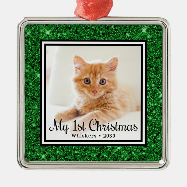 Kittens 1. Weihnachtsfest-Foto Ornament Aus Metall (Vorne)