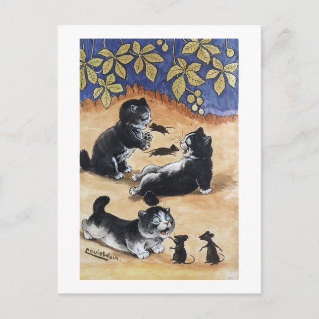 Kittens and Rats, Louis Wain Postkarte (Vorderseite)