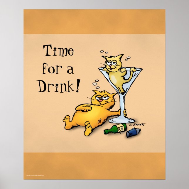 Kittens & Cocktails Time for a Drink Gold Poster (Devant)