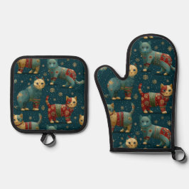 Kittens In Christmas Sweaters Kitchen Ofenhandschuh & Topflappen-Set