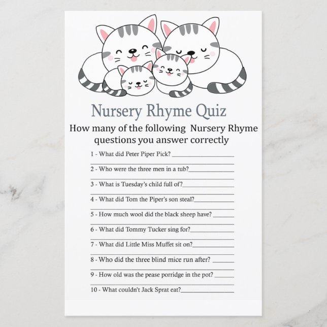 Kittens Kinderzimmer Rhyme Quiz Kinderduschenspiel (Vorderseite)