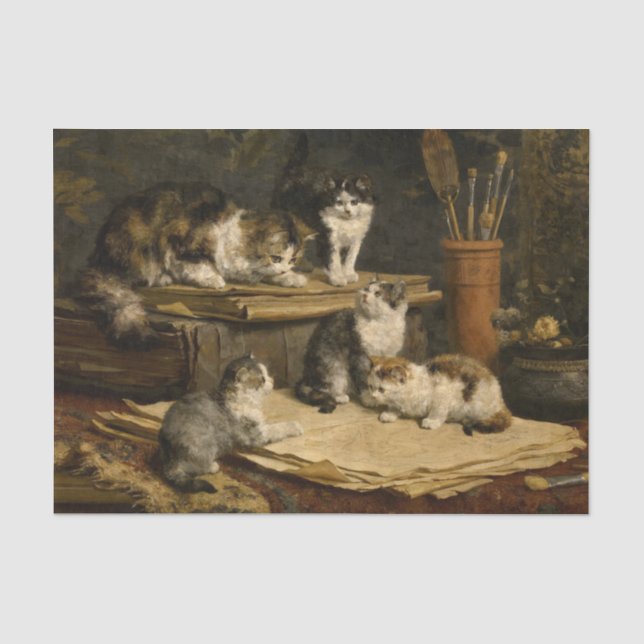 Kittens Painting von Carl Reichert Seidenpapier (Vorderseite)