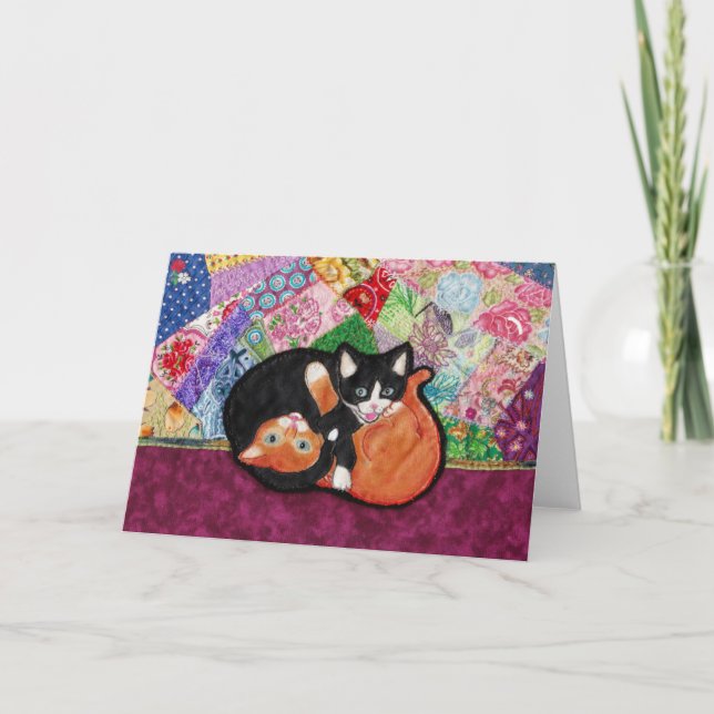 Kittens Playing On Quilt — carte blanche (Devant)