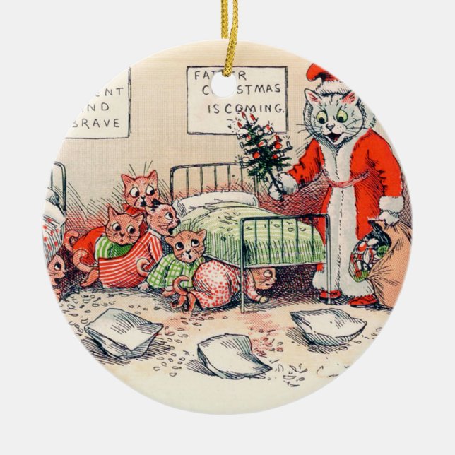 Kittens und Santa Cat, Louis Wain Keramik Ornament (Vorne)