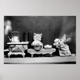 Kittens Washing Geschirr - Harry Whittier Frees - Poster