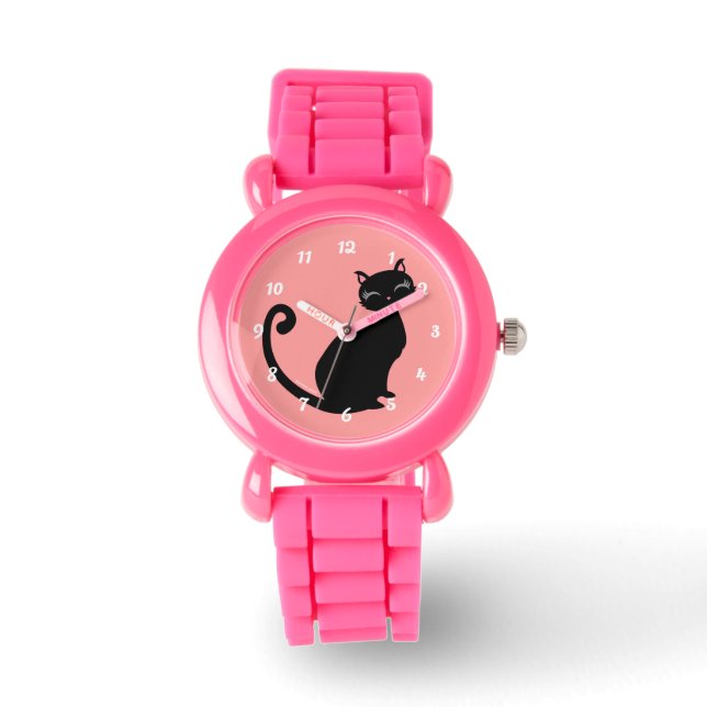 Kitteurve - Schwarz Kitty - benutzerdefinierter Fa Armbanduhr (Vorderseite)