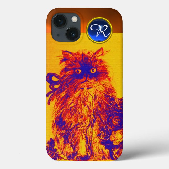 KITTKATZE, KITTEN GELBE BLAUE ROSE Gem Monogramm Case-Mate iPhone Hülle (Rückseite)