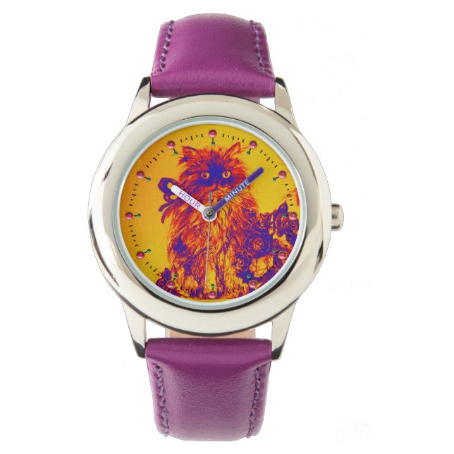 KITTKATZE/KÜCHE MIT ROSE Lila blaues Orange Armbanduhr (Vorderseite)