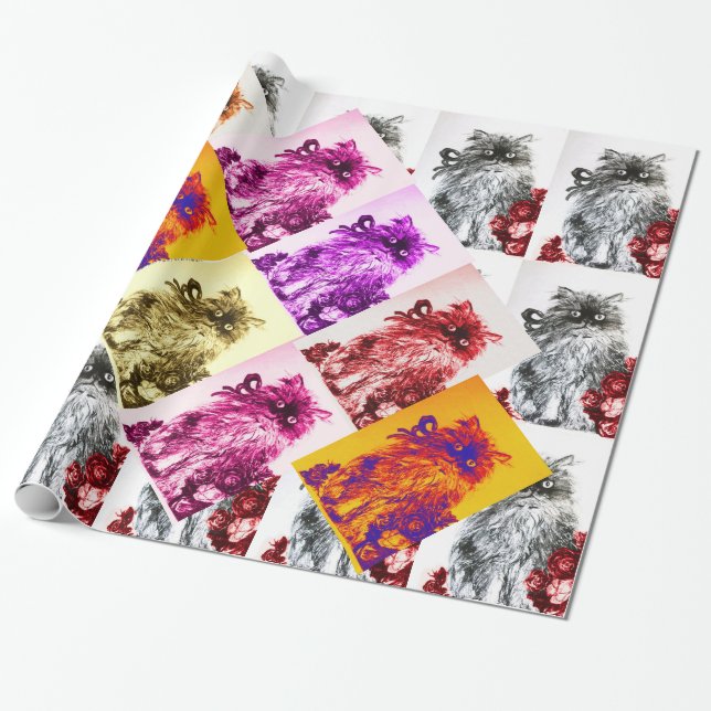 KITTKATZE /KÜCHE MIT ROTE ROSEN GESCHENKPAPIER (Ungerollt)