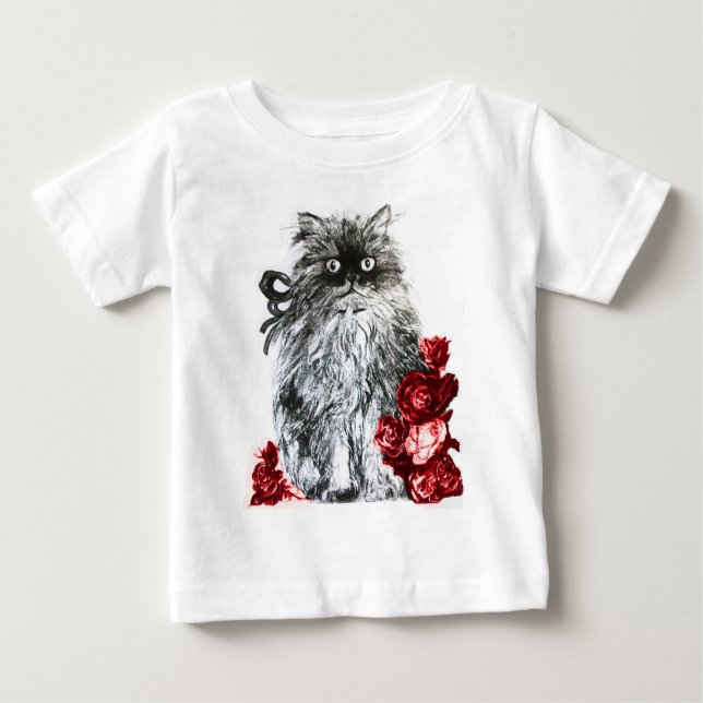 KITTKATZE, KÜCHE MIT ROTE ROSEN, Schwarzweiß Baby T-shirt (Vorderseite)