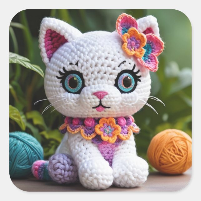 Kitty Amigurumi Crochet Doll Phantastische Pastell Quadratischer Aufkleber (Vorderseite)