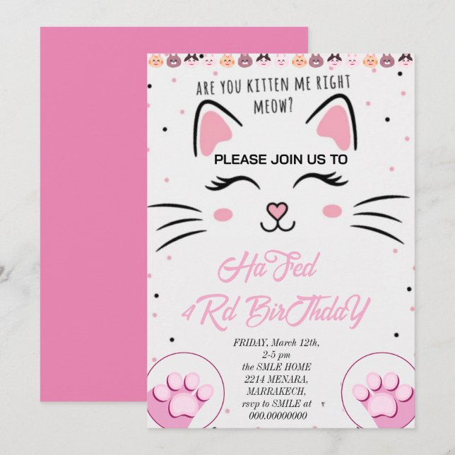 "Kitty and Friends Birthday Einladung", Druck P Einladung (Vorne/Hinten)