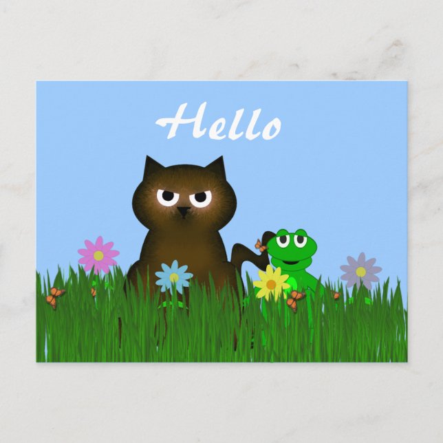 Kitty and Frosch Hello Postcard Postkarte (Vorderseite)