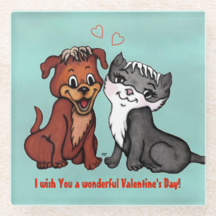Kitty and Puppy , Happy Valentines Day! Glasuntersetzer