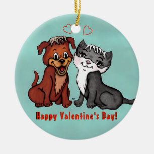 Kitty and Puppy , Happy Valentines Day! Keramik Ornament