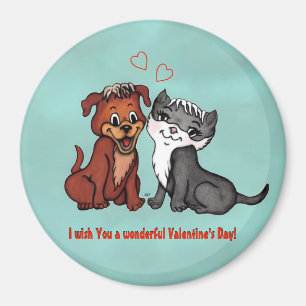 Kitty and Puppy , Happy Valentines Day! Magnet