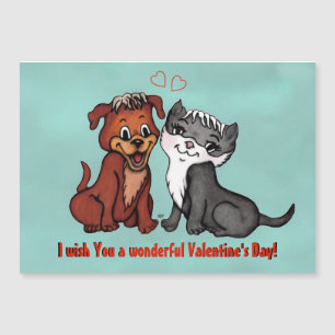 Kitty and Puppy , Happy Valentines Day! Magnetkarte
