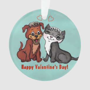 Kitty and Puppy , Happy Valentines Day! Ornament