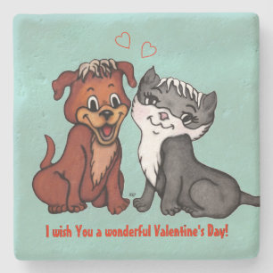 Kitty and Puppy , Happy Valentines Day! Steinuntersetzer