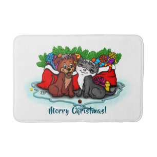Kitty and Puppy , Happy XMas Badematte