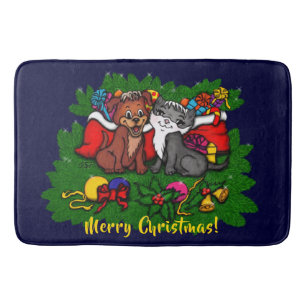 Kitty and Puppy , Happy XMas Badematte