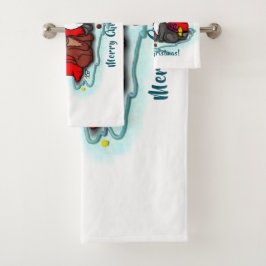 Kitty and Puppy , Happy XMas Badhandtuch Set