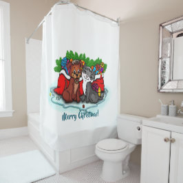 Kitty and Puppy , Happy XMas Duschvorhang