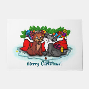 Kitty and Puppy , Happy XMas Fußmatte