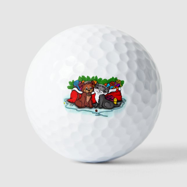 Kitty and Puppy , Happy XMas Golfball (Vorderseite)
