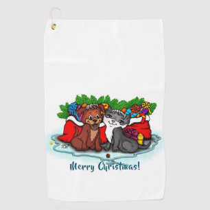 Kitty and Puppy , Happy XMas Golfhandtuch
