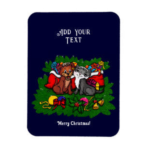 Kitty and Puppy , Happy XMas Magnet