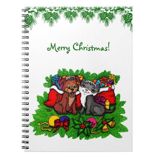 Kitty and Puppy , Happy XMas Notizblock (Vorderseite)