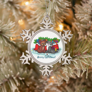 Kitty and Puppy , Happy XMas Schneeflocken Zinn-Ornament