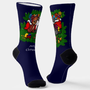 Kitty and Puppy , Happy XMas Socken