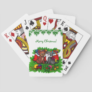 Kitty and Puppy , Happy XMas Spielkarten