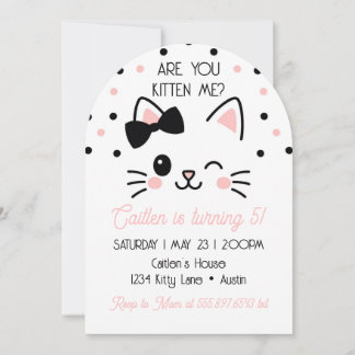 Kitty Birthday Are You Kitten Me Pink  Einladung